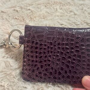 Croc-Embossed Keychain Wallet in Deep Plum